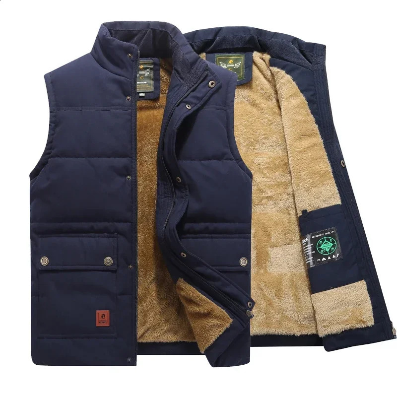Plus Size Mens Sleeveless Jacket Fur Fashion Warm Wool Vest Clothing Winter 240827