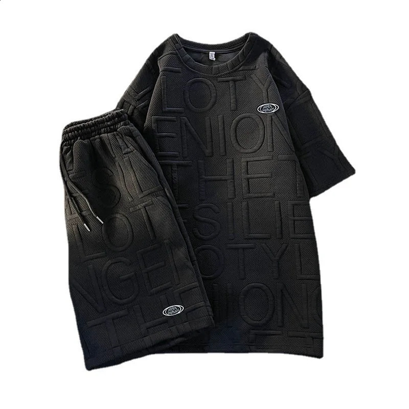 Summer mens sportswear casual round neck short sleeved and short sleeved sportswear mens letter printing 2-piece set 240827