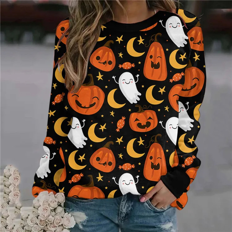 Halloween sweater pumpkin 3D printed hoodie womens casual O-neck hoodie street clothing oversized Harajuku zipper womens clothing 240827
