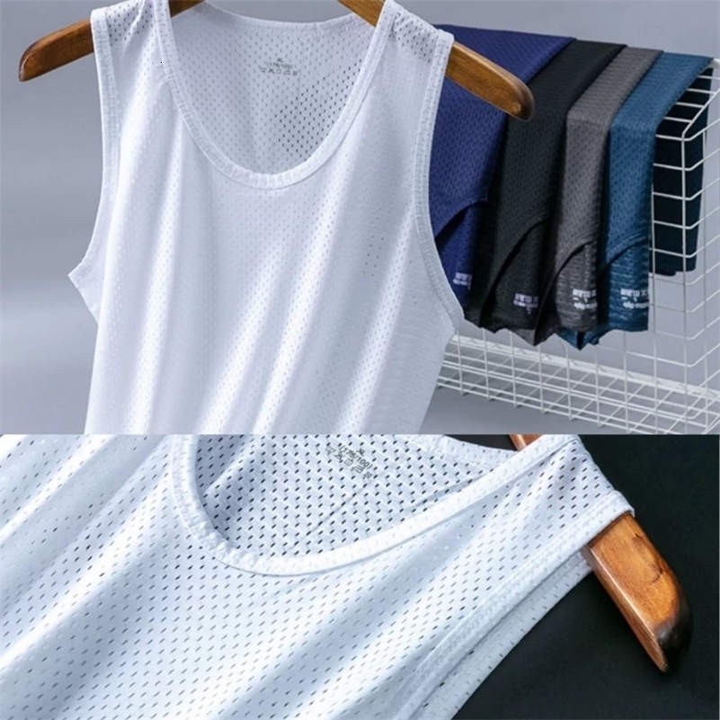 Summer Quick-Drying Man Sleeveless Shirt Breathable Ice Silk Gym T-shirts Sport Gym Clothing Men Mesh Hole Tank Top Vest 240826