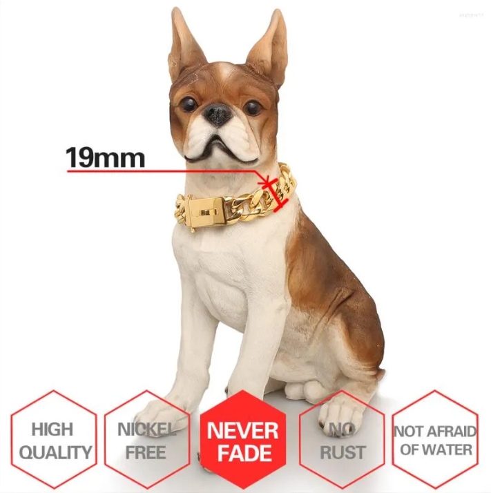 Dog Collars Stainless Steel Necklace Collar Pet Supplies Accessories Chain Medium Large Dogs Gold Solid Cuban