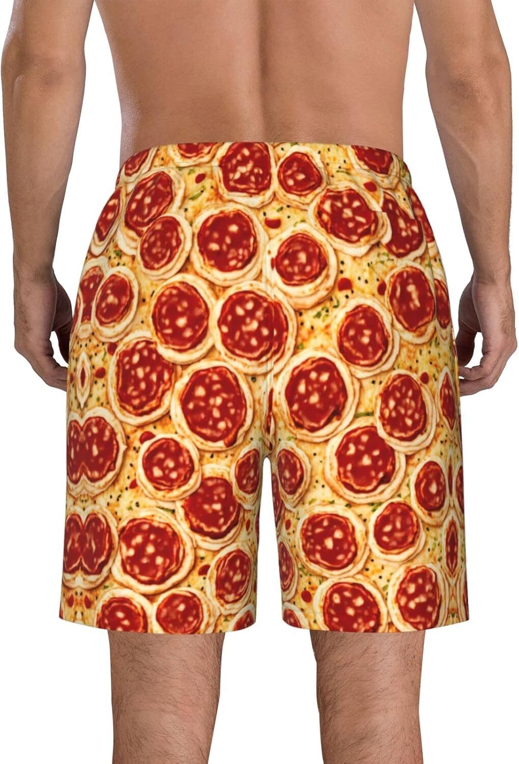 Beach Pants For Men 3D Pizza Pepperoni Print Mens Novelty Swimtrunks Quick Dry Lining Board Shorts XS-6XL