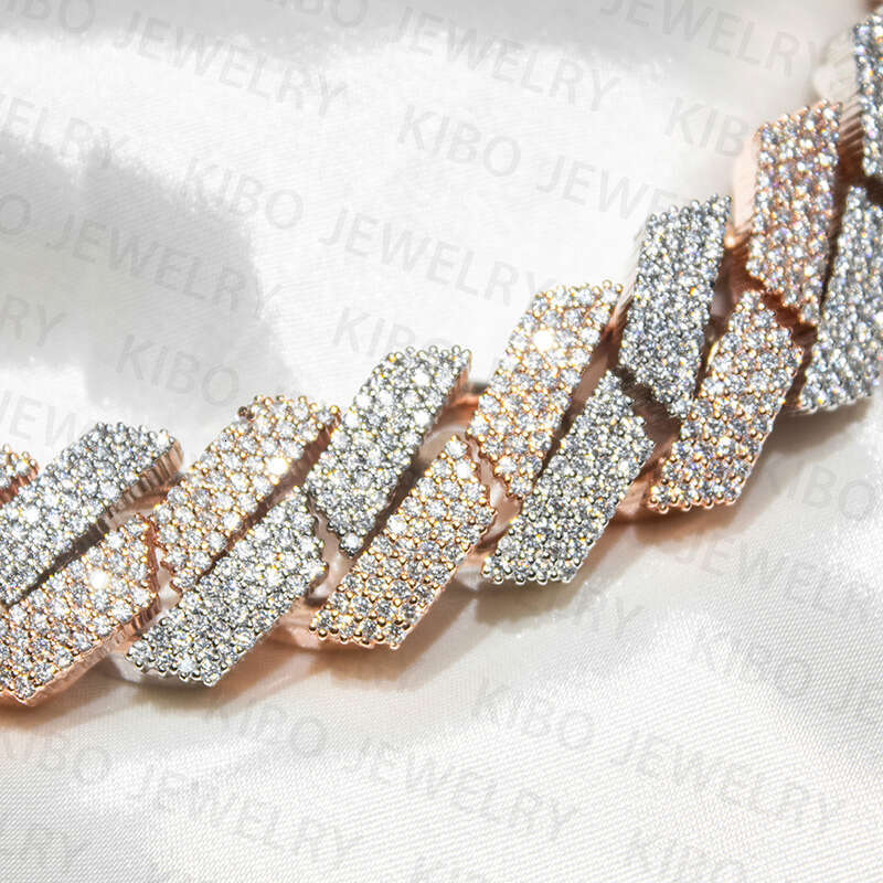 Iced out two tone vvs necklace sterg sier rose gold plated big huge 18mm cuban k moissanite chain