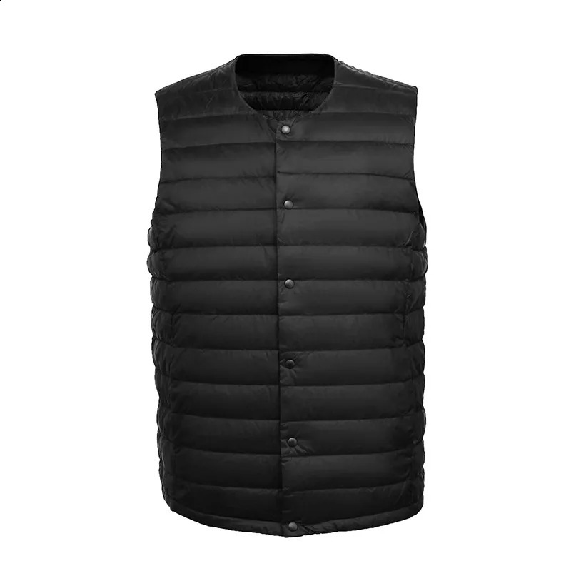 Mens 90% white down vest mens clothing ultra light jacket portable sleeveless winter round neck warm lining 240827