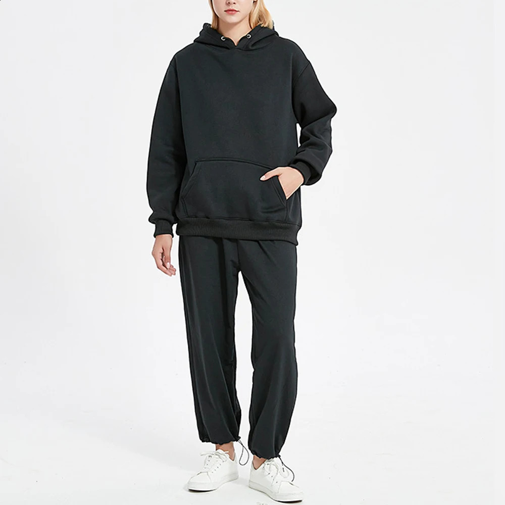 Autumn and Winter Wool Hoodie Set Mens SweatshirtPants Set Fashion Harajuku Warm Sportswear Outdoor Casual Coat 240827
