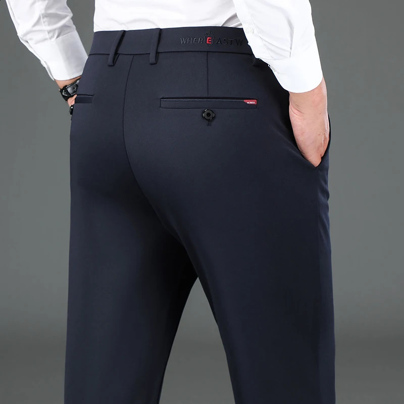 Japanese High Quality Men's Business Dress Pants - Stretch Straight Fit Office Trousers, Formal & Casual