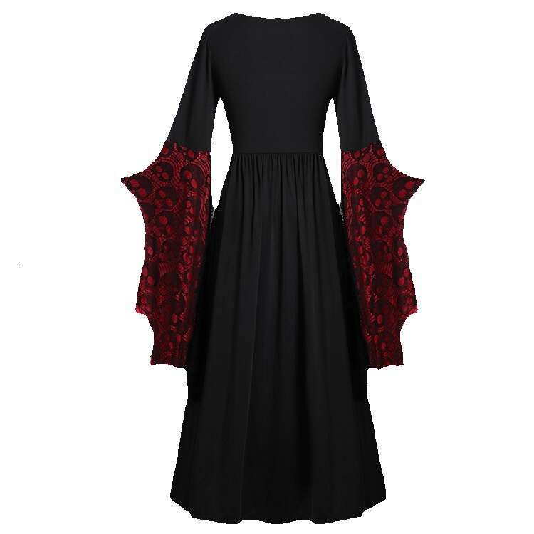 2024 Halloween Skull Lace Strap Irregular Ruffle Sleeve Dress