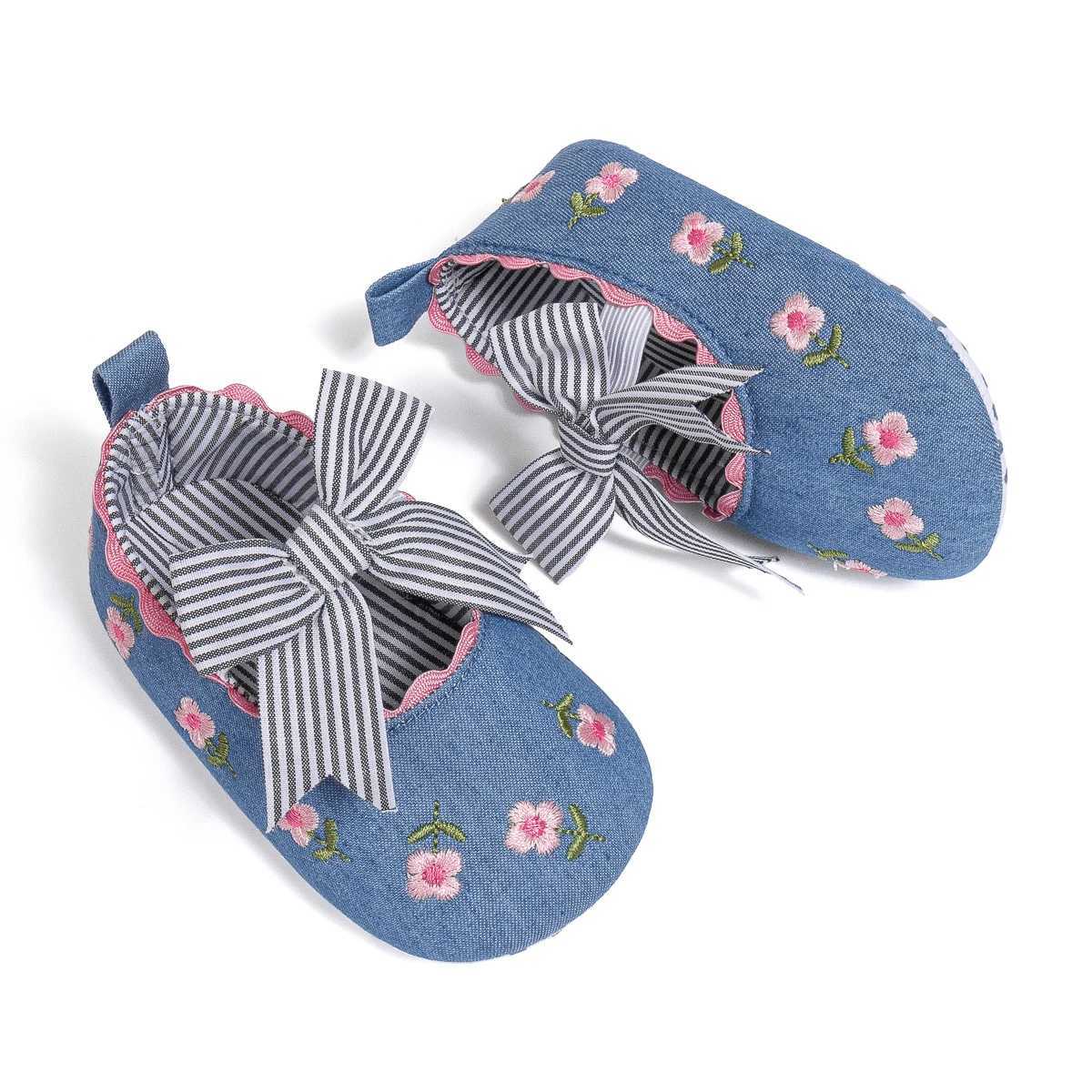KIDSUN Bow Princess Shoes Newborn Baby Shoes Comfortable Cotton Casual Soft Bottom First Pair Embroidered Walking Shoes M240827