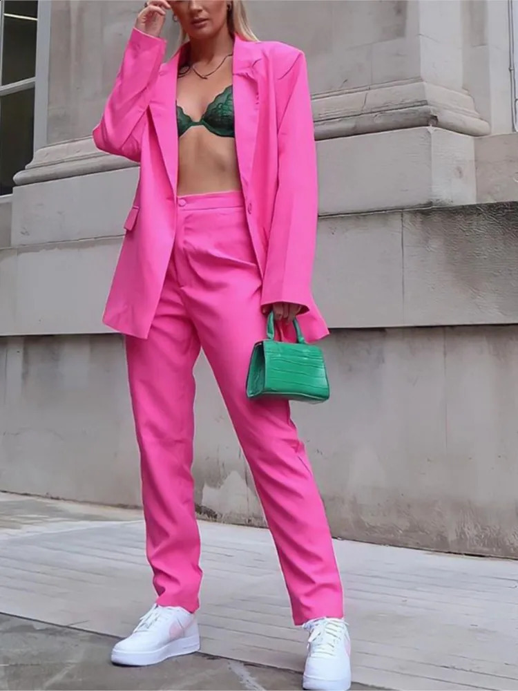 Autumn Winter Solid Color For Womens Blazer Stylish Suit Slim Straight Trousers Fashion Female Office Blazer 2 Piece Set 240826