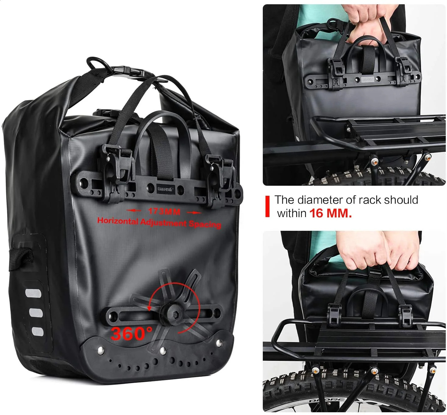 Rhinowalk 2 Pieces 20L Bicycle Pannier Accessories Waterproof Portable Bike Trunk Pack Travel Cycg Bag 240827 5411 4
