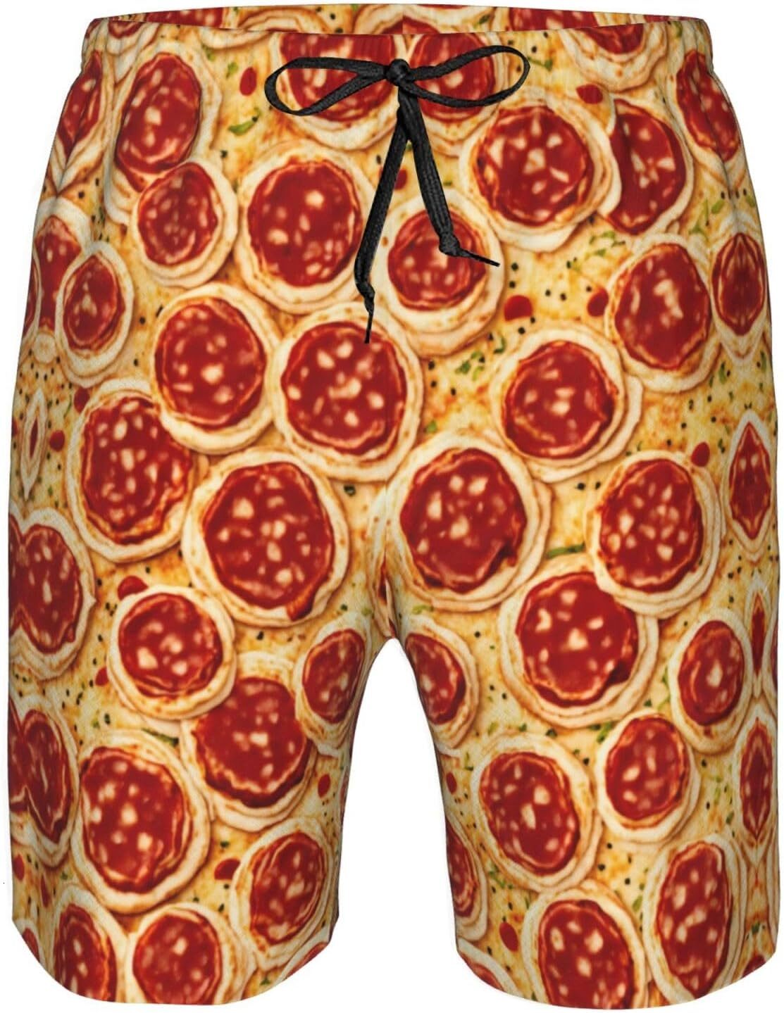 Beach Pants For Men 3D Pizza Pepperoni Print Mens Novelty Swimtrunks Quick Dry Lining Board Shorts XS-6XL