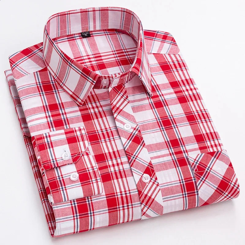 Men Classic Plaid Long Sleeve Shirts Single Pocket Comfortable Business Casual Cotton Shirt Slim Fit Button Workwear Shirts 240826