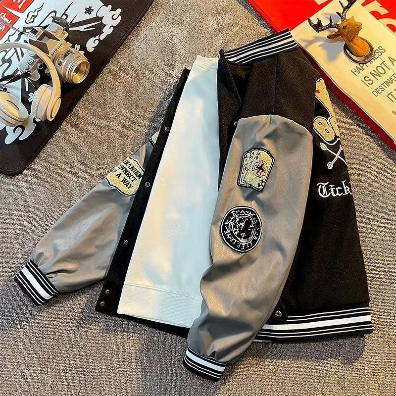 Y2K Harajuku Style Fashion Vintage Baseball Uniform Woolen Coat Men American High Street Retro Couple Stitching Jacket Women 240827