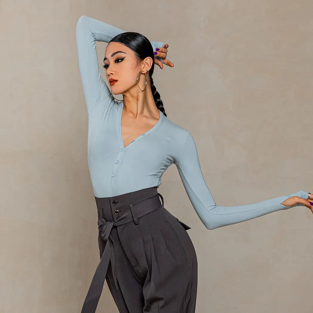 Ultra thin multi-color spring collar long sleeved casual T-shirt for womens uniform V-neck elastic strength comfortable and fully matched top 240827