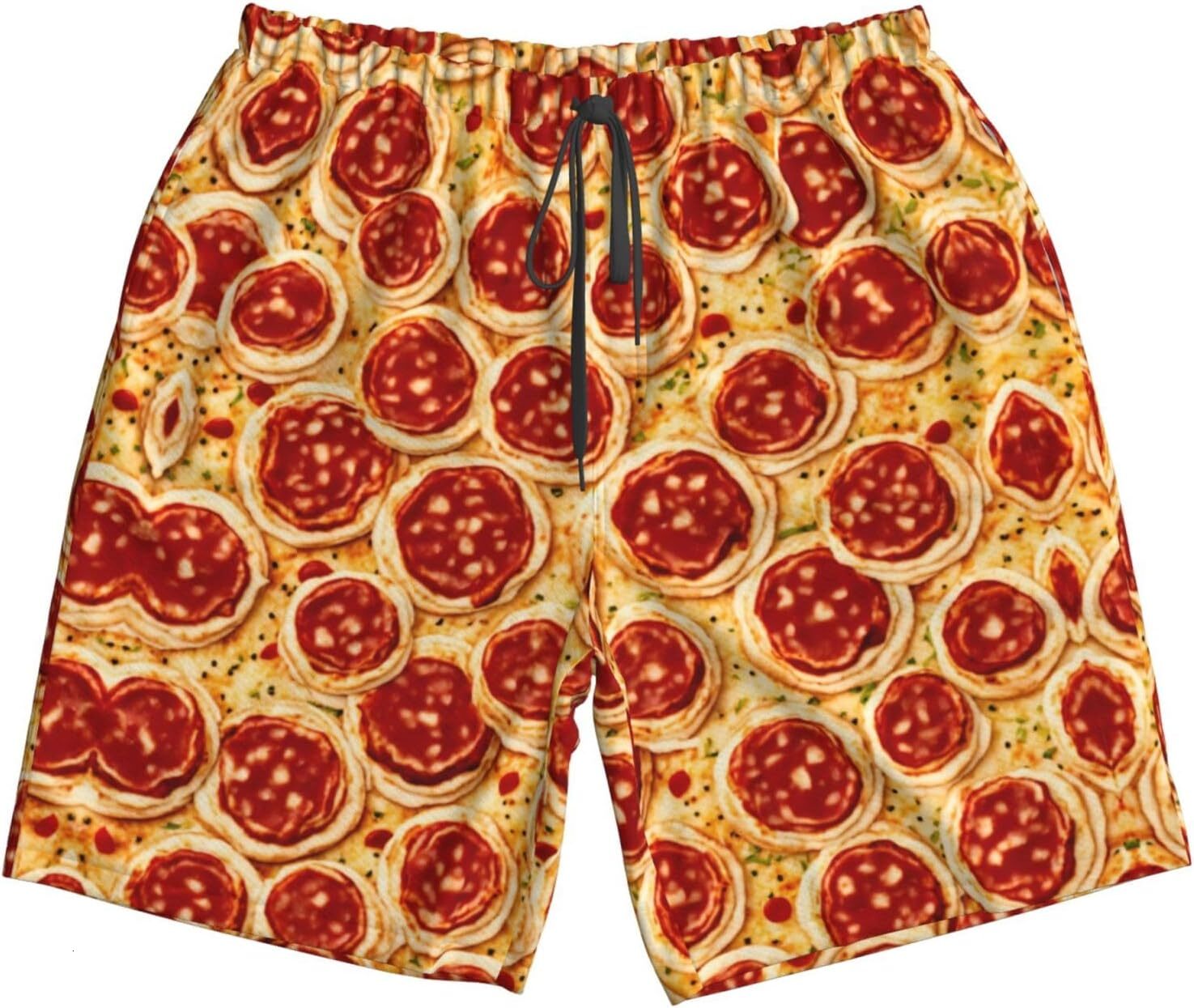 Beach Pants For Men 3D Pizza Pepperoni Print Mens Novelty Swimtrunks Quick Dry Lining Board Shorts XS-6XL