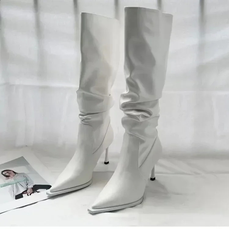 Sexy Winter Womens High Boots Fashion Pointed Toe Stiletto High Heels Long Boots Womens Elegant Knee High Boots Botas De Mujer 240827 ww