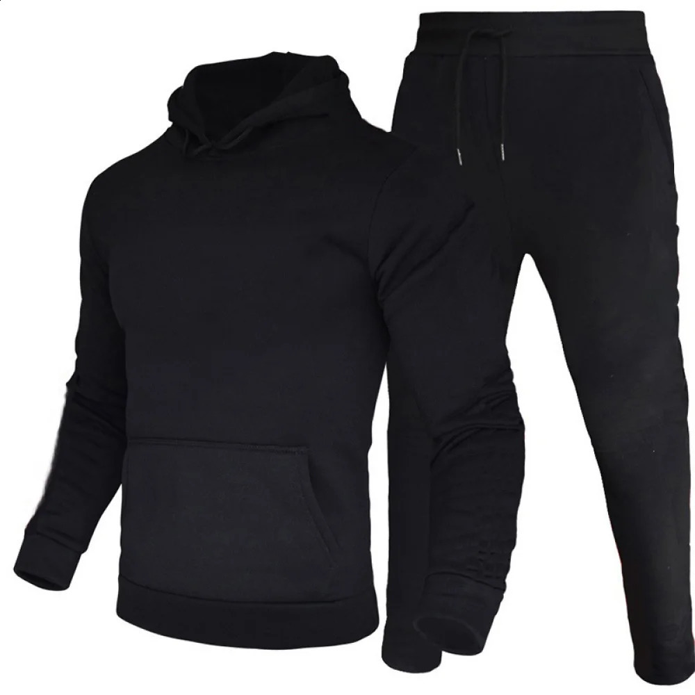 Autumn and Winter Wool Hoodie Set Mens SweatshirtPants Set Fashion Harajuku Warm Sportswear Outdoor Casual Coat 240827