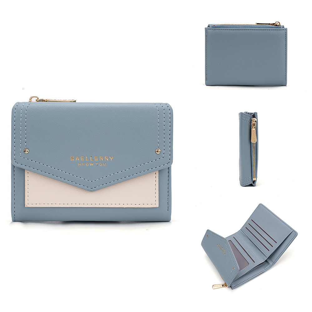 Women's Fashion Color Contrast Short Wallet with Zipper and Multi Card Slots