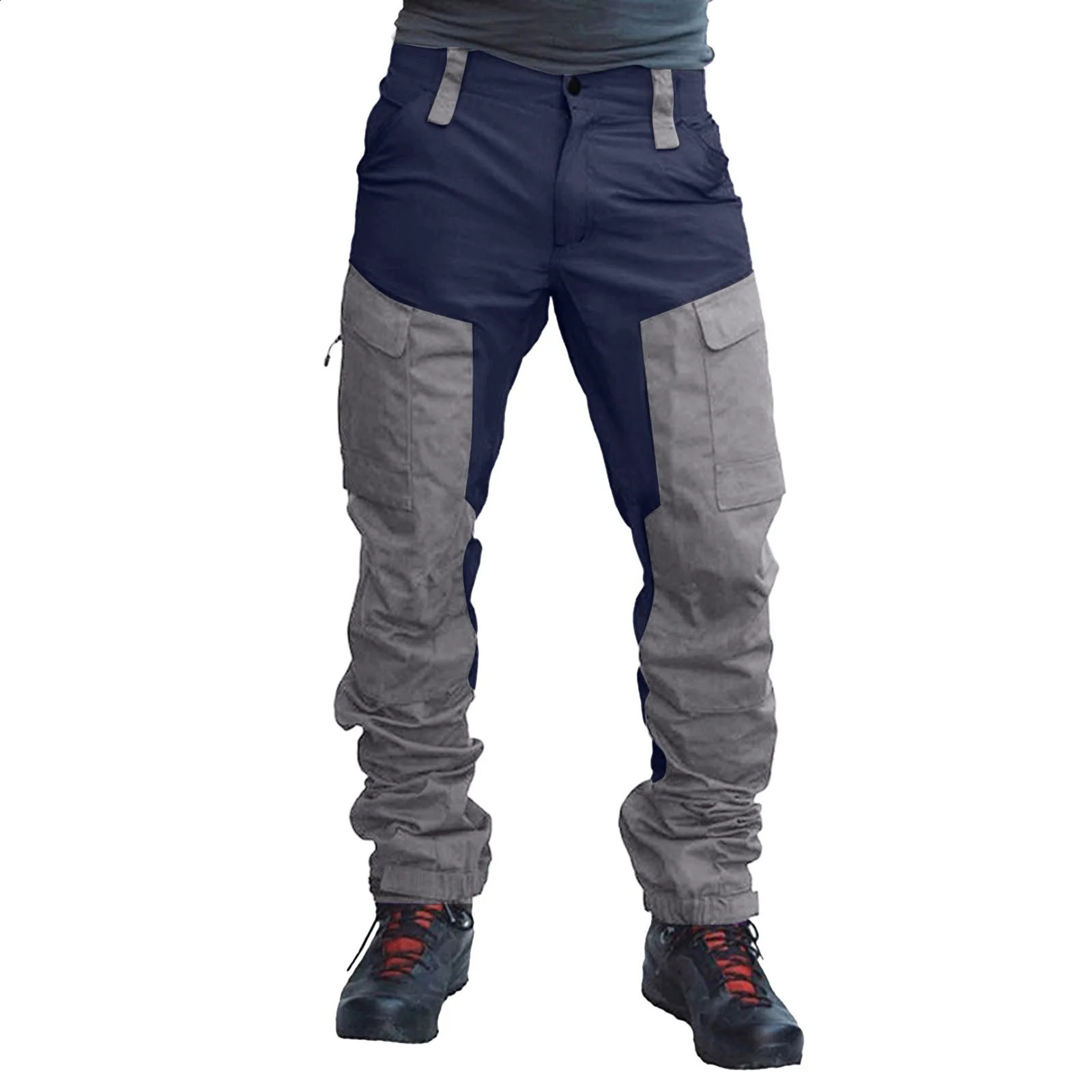 Mens cargo pants with two tone patches work and leisure jogging transportation mens clothing w240827