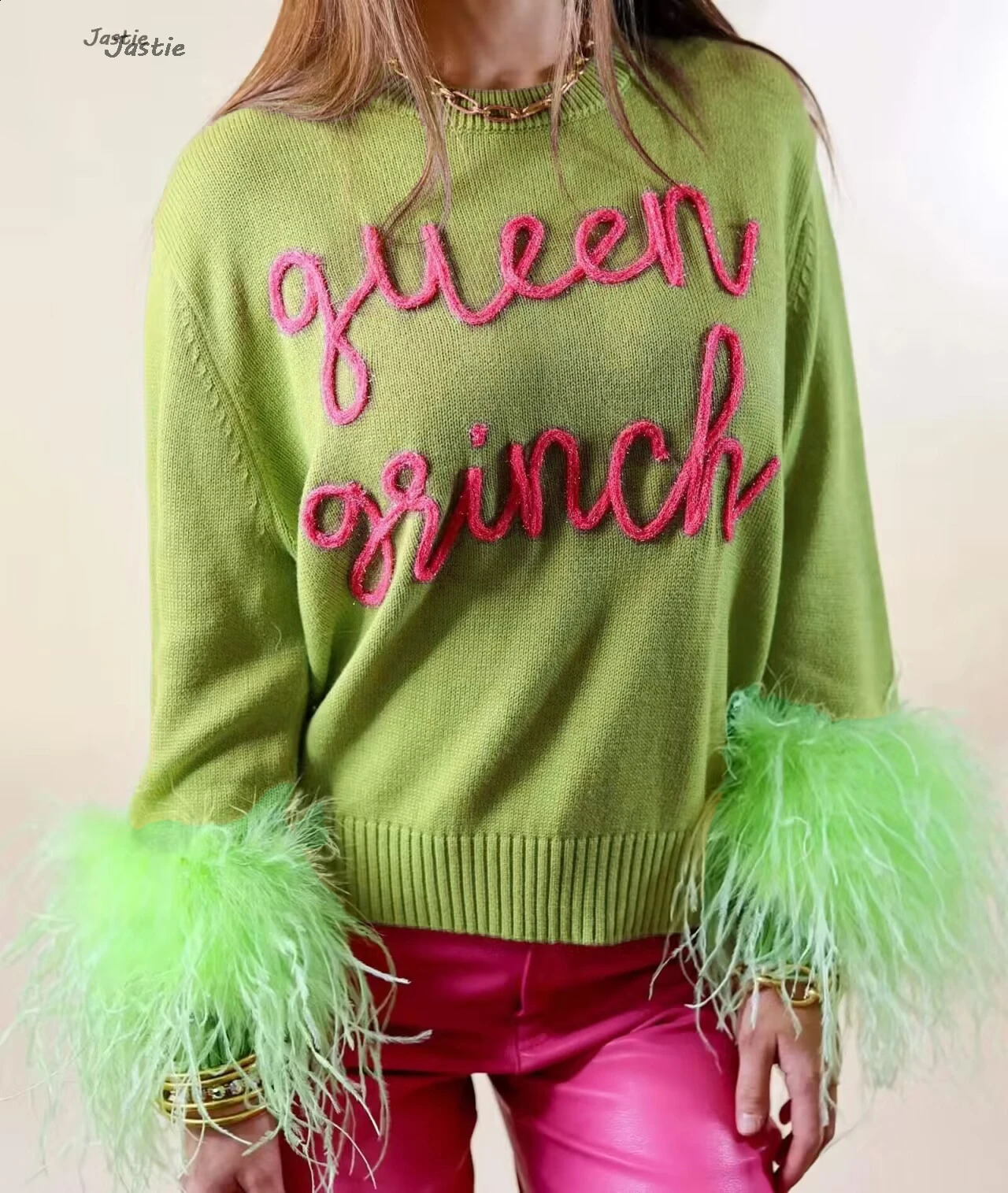 Womens AutumnWinter Sweater Thanksgiving Christmas Ribbon Embroidery Round Neck Loose Knitted 240826