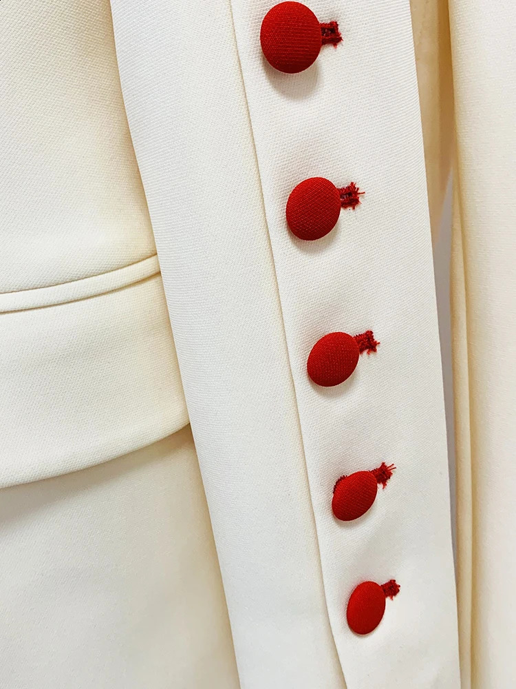 HIGH STREET est er Fashion Runway Suit Set Womens Stylish Color Buttons Trim Blazer Slit Pants Suit 240826