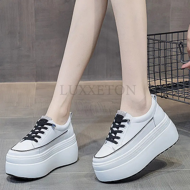 8cm white leather platform heel womens flat shoes comfortable and casual reptile short and chubby sports shoes summer womens shoes 240827