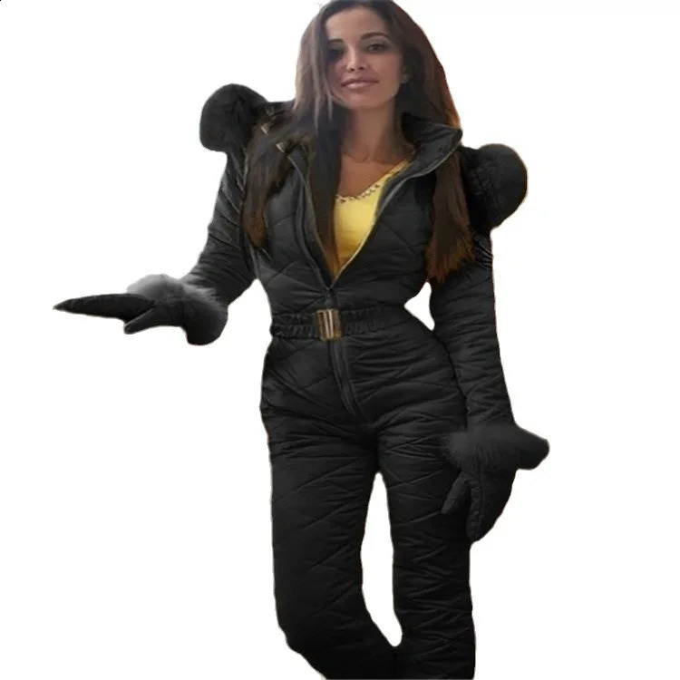 onepiece ski jumpsuit thick winter warm womens snowboard suit outdoor sports pants set zipper 240826
