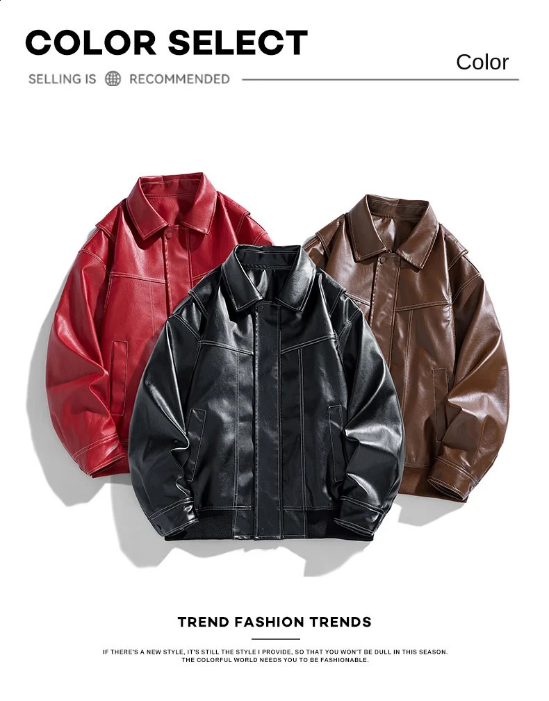 Europe The United States Trend Leather Jacket Spring Autumn Loose Mens Couple Lapel Motorcycle Handsome Coats y240826