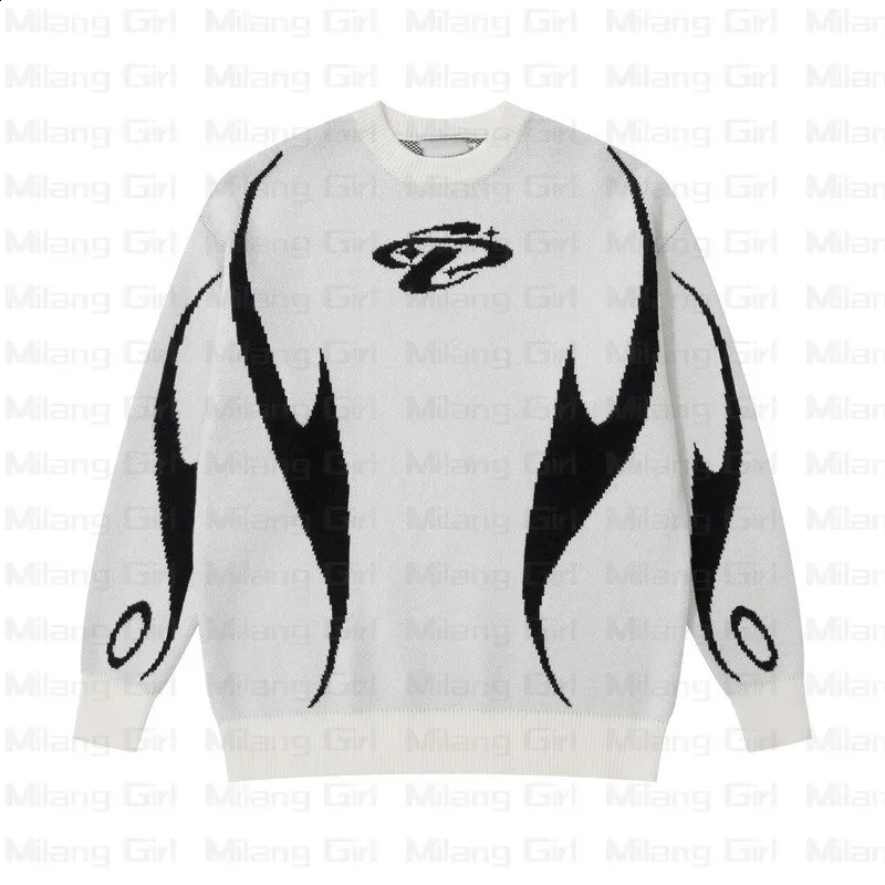 Star print Gothic black knitted Y2K winter oversized mens sweater Holloween 2000 punk couple skydiving youth clothing 240826