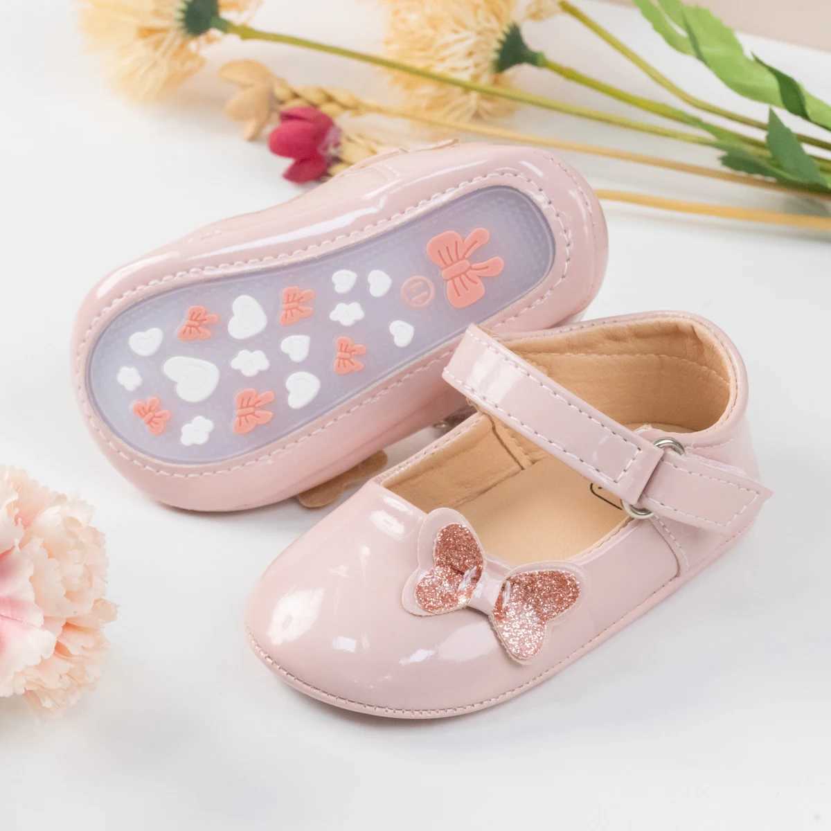 KIDSUN baby shoes newborn princess PU childrens shoes butterfly knot decoration rubber sole anti slip first walking shoes 0-18M M240827