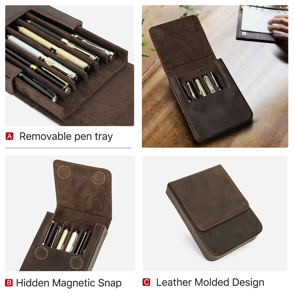 CONTACTS FAMILY Handmade Fountain Pen Case Leather For Men Women Holder Pen Pouch Retro Pen Box Organizer Boys Girls School 240826