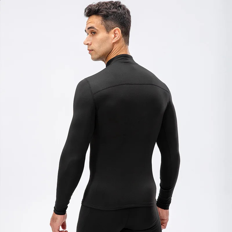Mens long sleeved wool fitness suit high elasticity tight fitting sports Tshirt running training warm autumn winter 240827