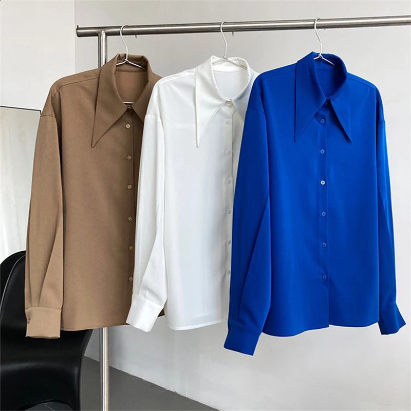 Spring and Autumn Office Womens Solid Long Sleeve Shirt Button Top Womens Shirt Simple Full Match Top Womens Blusa 240827