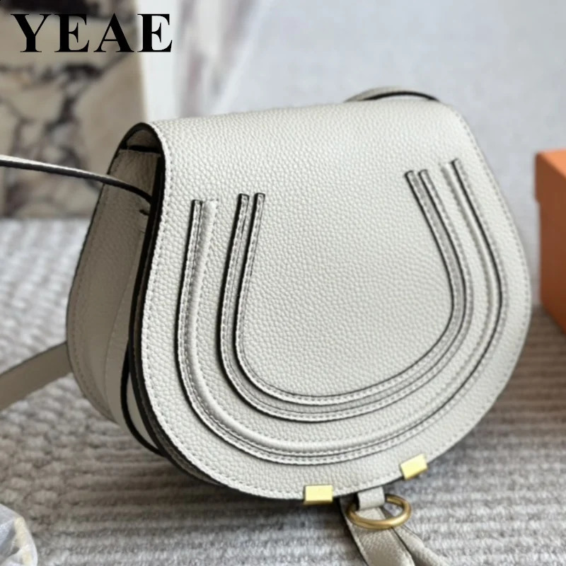 Fashion Genuine Leather Saddle Crossbody Bag Womens Armpit Shoulder Bags Vintage Underarm Handbags Ladies Purse 240827