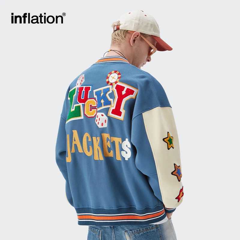 INFLATION Streetwear Vintage Baseball Jacket Men High Quality Towel Embroidery Jacket Couple Fleece Bomber Coat Y240826