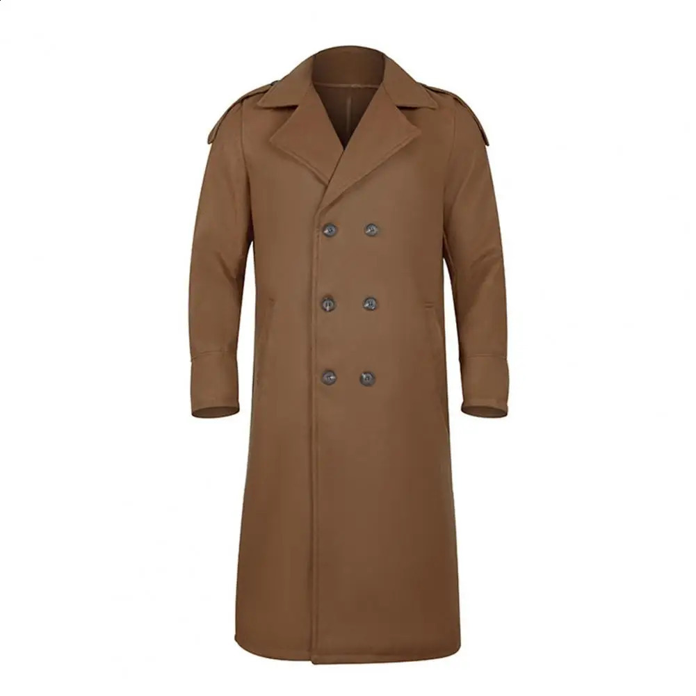 Solid color long peacock mens trench coat retro style double chest windproof jacket 240827