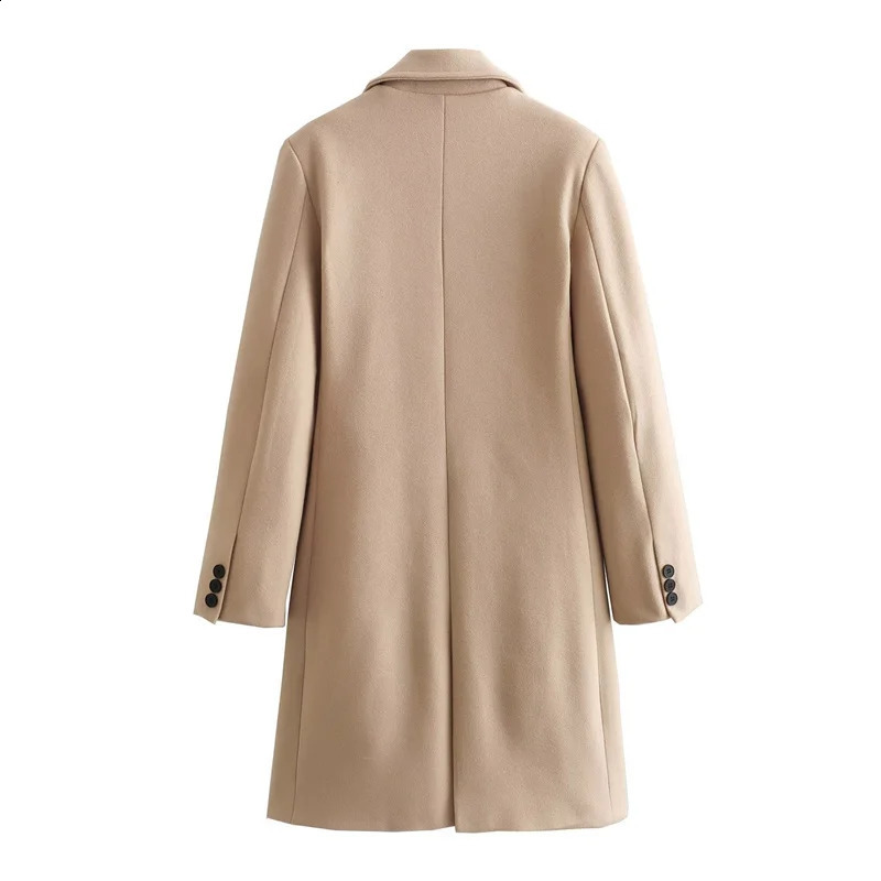 Womens wool coat retro singlelayer solid long jacket womens soft street autumn and winter 240826