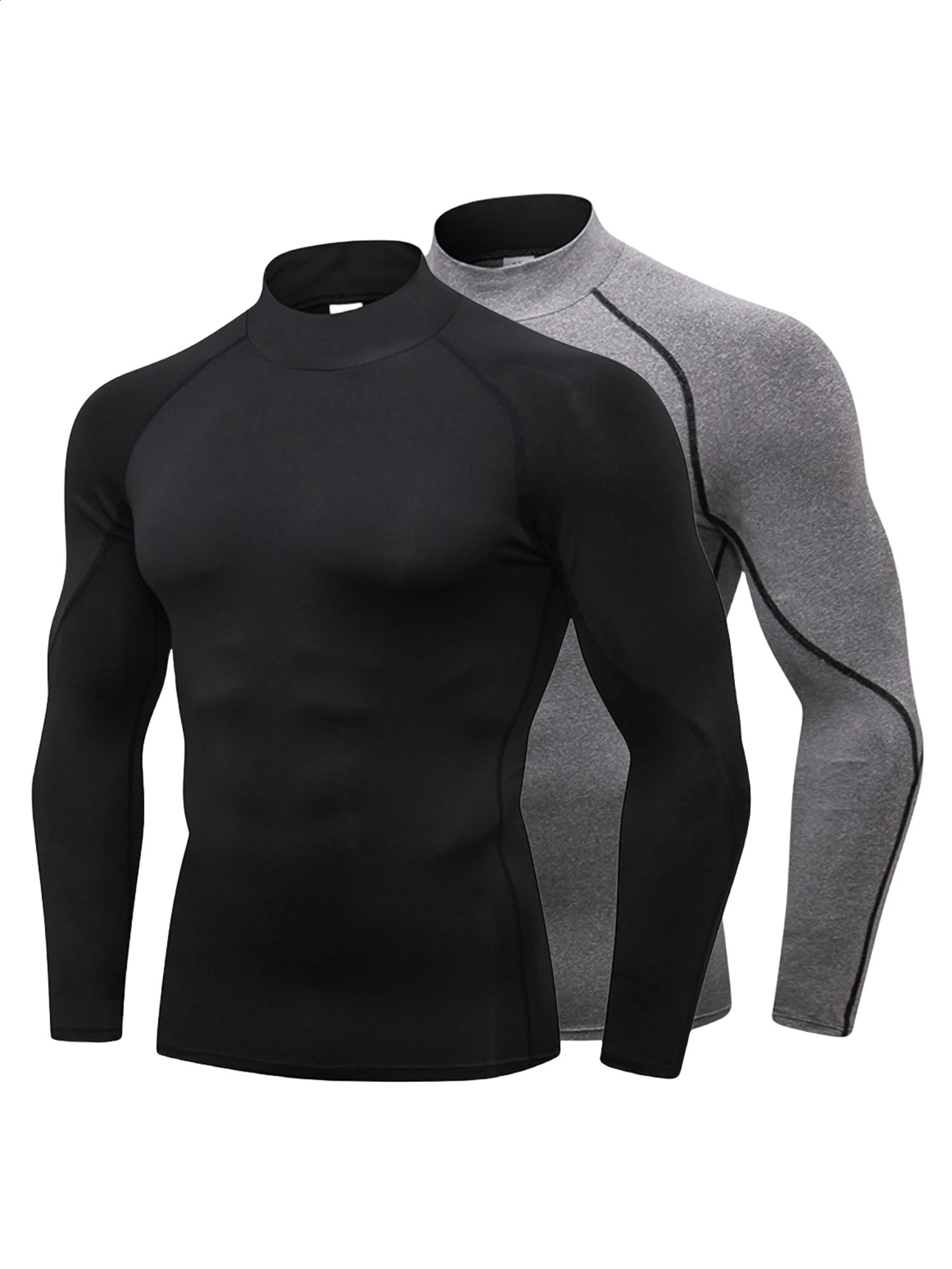2 packs of mens vegetarian collar compression shirt long sleeved cooling training gym top underwear 240827