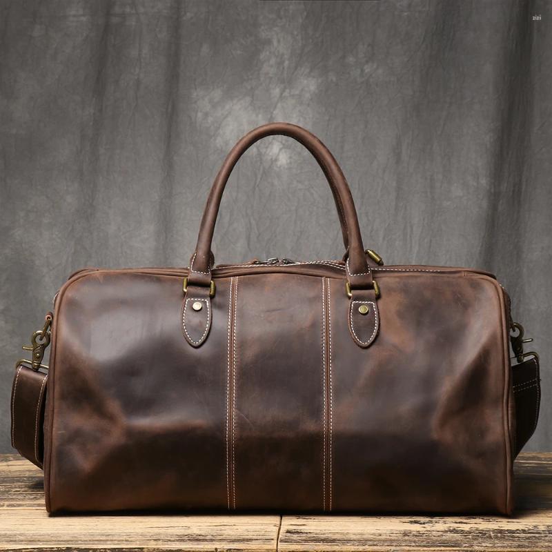 Duffel Bags ROOG Premium Vintage Leather - Red First Layer Cowhide Large Capacity Duffle For Travel Stylish Crossbody 7fc0 4
