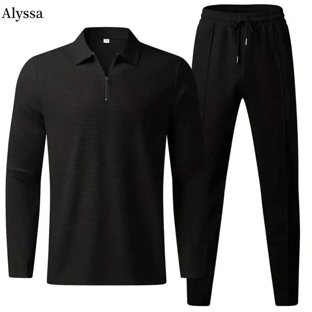 2024 Summer New Fashion Solid Color Long Sleeve T-shirt Suit Mens Casual Loose Comfortable High-Quality Sports Two-Piece Set X2502281