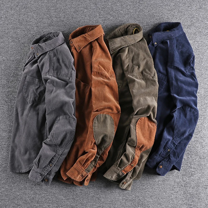 Spring/Summer American Retro Corduroy Solid Color Product Shirt Mens Pure Cotton Long Sleeve Pocket Casual Shirt 240827