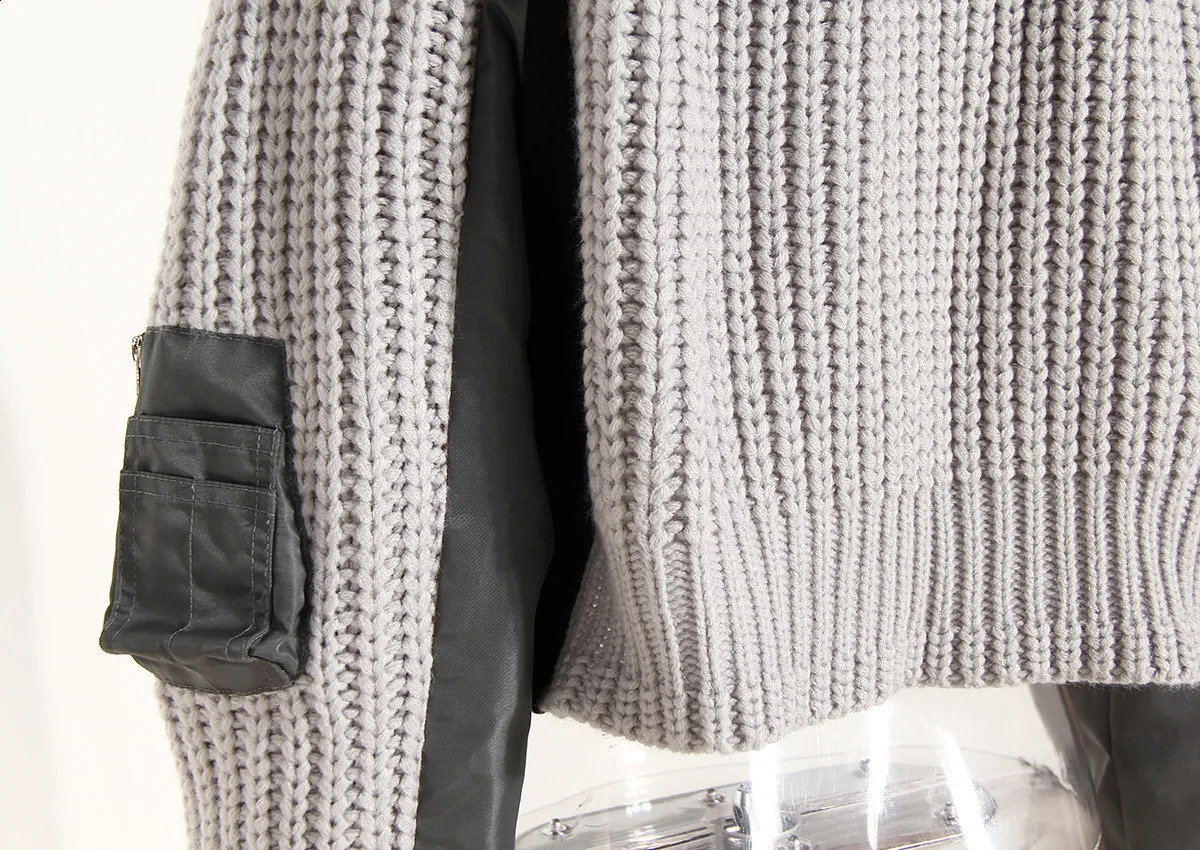 GetSpring Women Coat Autumn Irregular Knitted Stitching Patchwork Short Jacket Thickened Warm Baseball Two Ladies Tops 240827