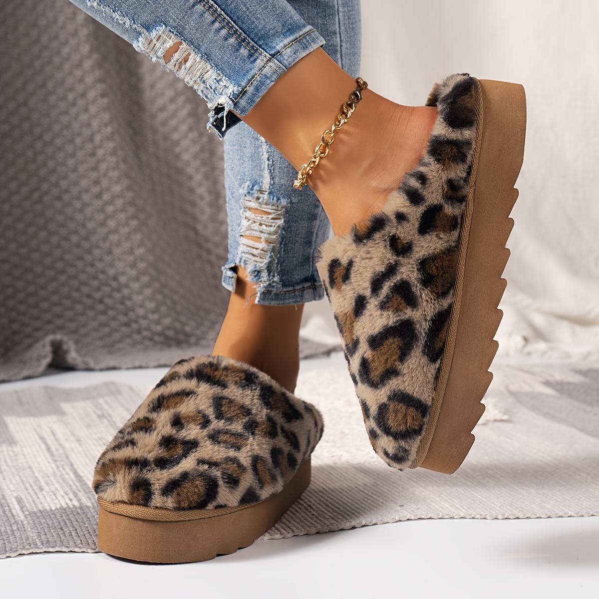 Solid Color Warm Home Slippers, Slip On Platform Lined Non-slip Shoes, Winter Comfy Plush Fuzzy Shoes