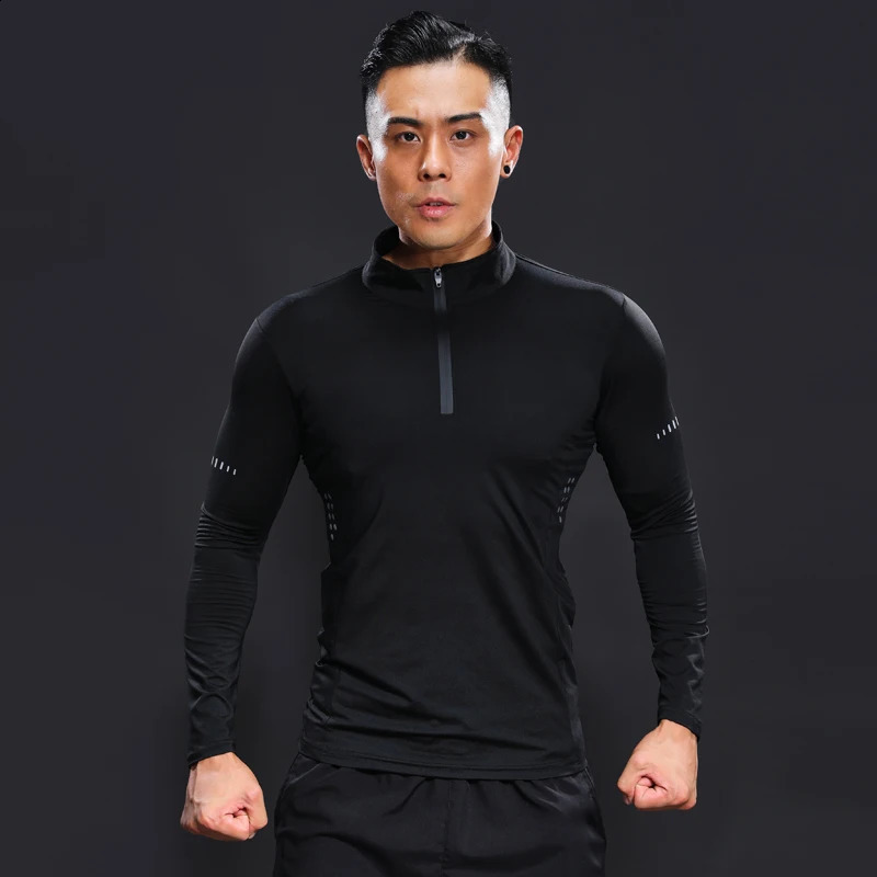 Bodybuilding long sleeved spring autumn mens compression fitness running Tshirt fast drying sports thick gym shirt 240827