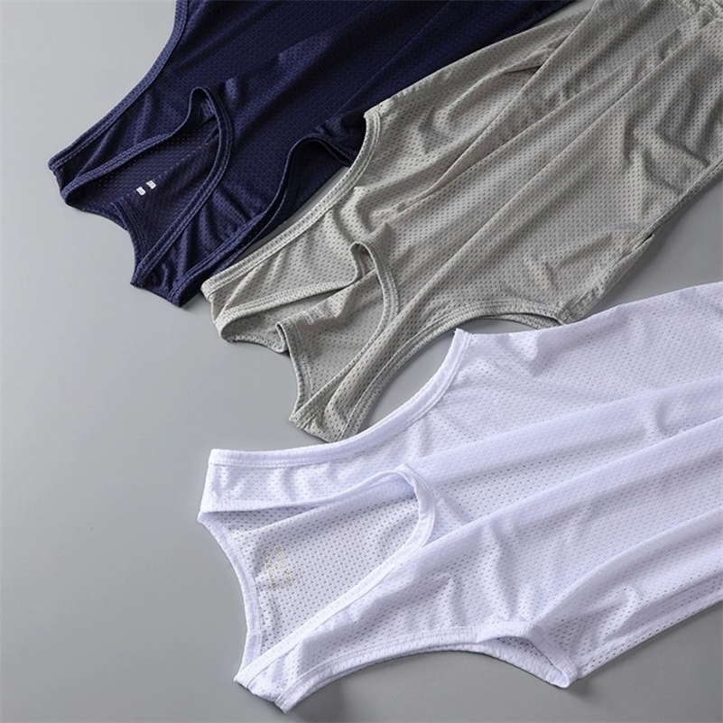 Summer Quick-Drying Man Sleeveless Shirt Breathable Ice Silk Gym T-shirts Sport Gym Clothing Men Mesh Hole Tank Top Vest 240826