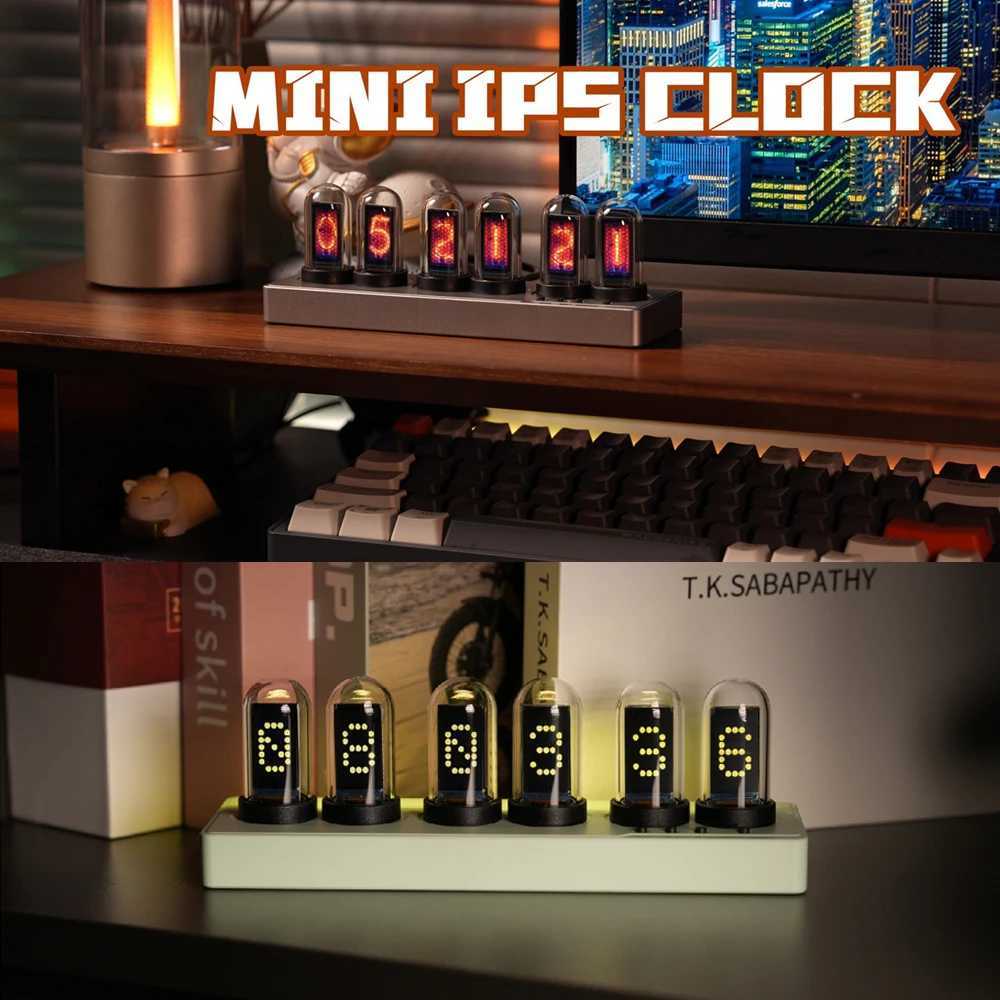 WIFI controlled IPS Nixie tube alarm clock with color RGB lights used for game room decoration. DIY clock face and pictures. Gift Creativity CL240827