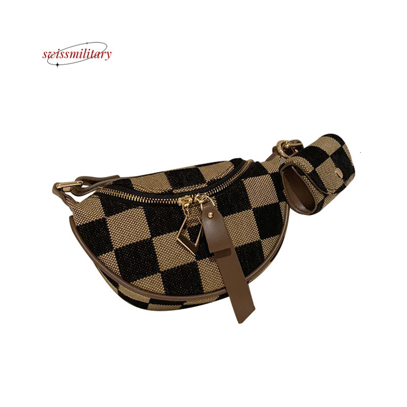 Swissmilitary Chessboard Checkered Saddle for Women 2024 New Trendy One Shoulder Crossbody Chest Small Underarm Bag #27