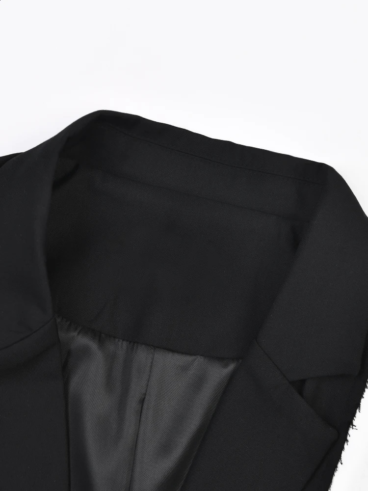 EAM Women Black Irregular Color-block Big Size Blazer Lapel Long Sleeve Jacket Fashion Spring Autumn 1DF308001 240826