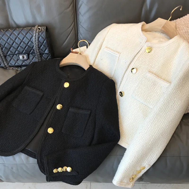 Autumn Womens Wool Coat High Quality Long Sleeve Casual Korean Short Elegant Jacket Top 240826