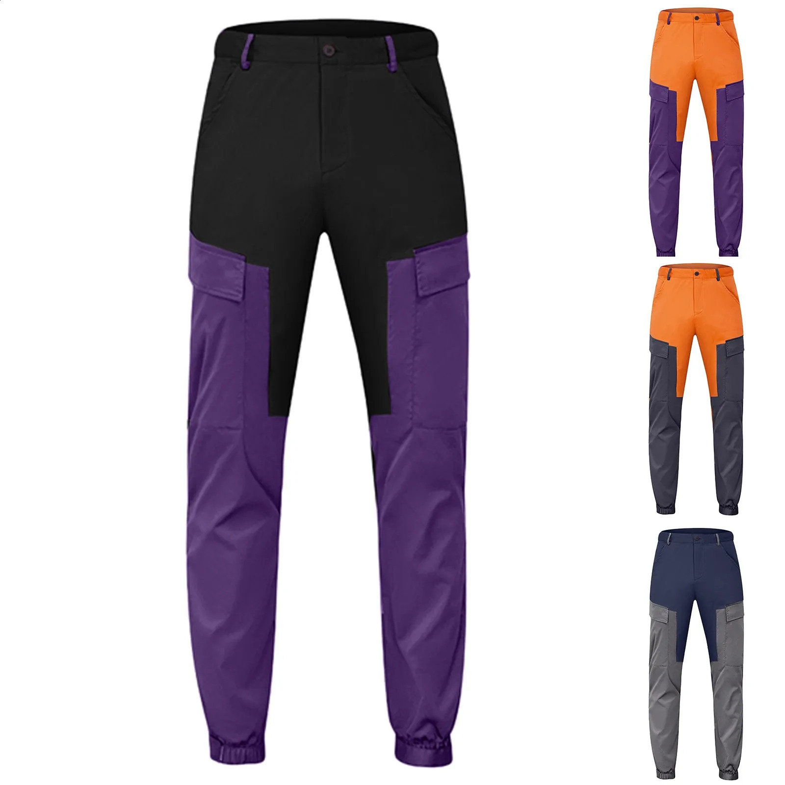 Mens cargo pants with two tone patches work and leisure jogging transportation mens clothing w240827